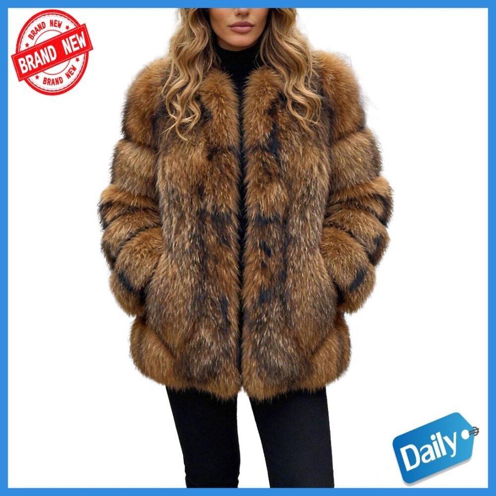 Long Faux Fur Puffer Jacket Zip Up Teddy Coat Winter Parka Overcoat